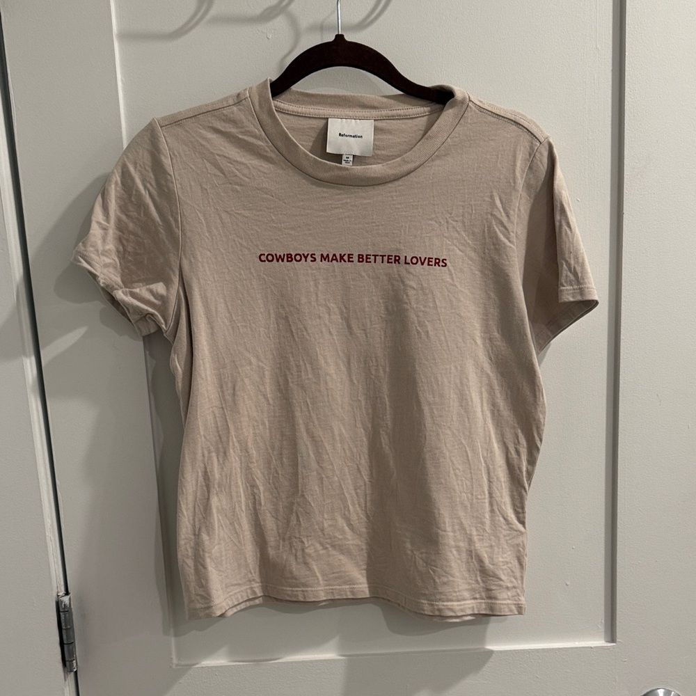 Reformation Tan Graphic Tee “Cowboys make better lovers”